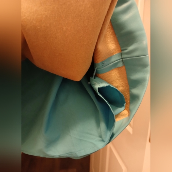 House Of Harlow 1960 Tiffany Blue Retro Mod Fall Leather Shift Dress-Small - Picture 9 of 12